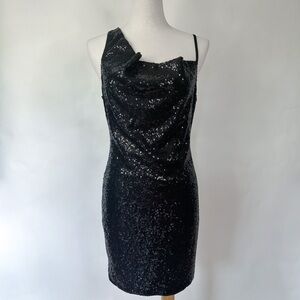 NWT Hello Molly Black Sequin Mini Dress with Asymmetrical Neckline | Size Large